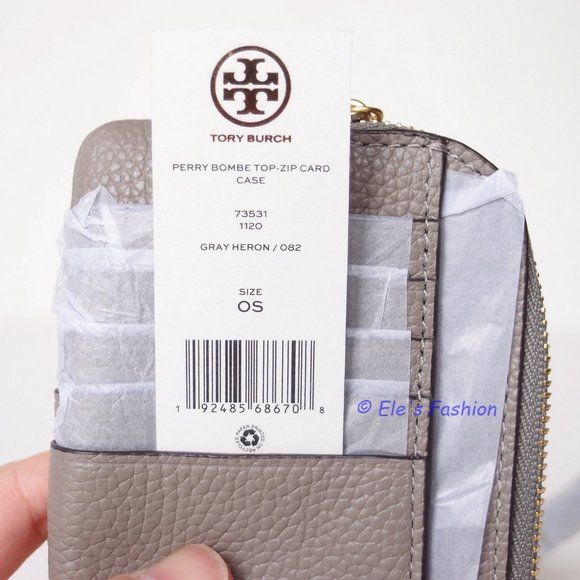 NWT Tory Burch Perry Bombe Card Case Small Leather Wristlet Gray Heron - Picture 9 of 13